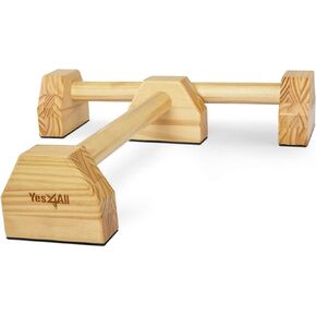 Yes4All Steel/Solid Wood Push Up Stand Parallel Bars Parallettes Non-slip Rubber Feet For Floor Use, Supports Calisthenics Exercises and Upper Body Strength Workouts Perfect For Men And Women