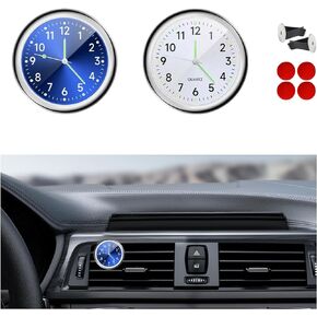 2 PCS Stick on Dashboard Car Clock, Mini Tiny Analog Quartz Luminous Air Vent Clocks, Self Adhesive Automotive Vent Clocks Watch, Vehicle Clock for Dashboard Decoration (Blue+Black)