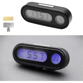 2 in 1 Car Digital Thermometer Clock, Mini Electronic Luminous Auto Dashboard Temperature Clock, Universal Vehicle LCD Backlight Portable Tiny Digital Dashboard Clock