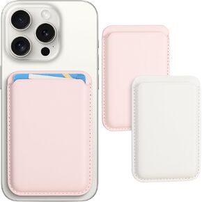Magnetic Wallet Phone Card Holder with Magsafe,2Pack Mag Safe Wallet Accessories for Apple iPhone 15 14 13 12 Pro/Pro Max/Plus/Mini Safe Case Series (White,Pink)