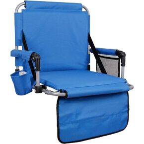 LET'S CAMP Folding Stadium Seat Bleacher Chair with Cup Holder, Mesh Bag and Hide Hooks, Portable Stadium Chair with Back and Cushion, Black Grey