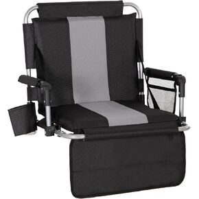 LET'S CAMP Folding Stadium Seat Bleacher Chair with Cup Holder, Mesh Bag and Hide Hooks, Portable Stadium Chair with Back and Cushion, Black Grey in Kuwait