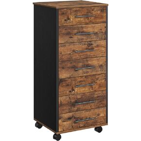 HOOBRO 7-Drawer Chest, File Cabinet, Wooden File Cabinet, Office Cabinet with Drawers, Storage Cabinet, for Home Office, Study, Easy Assembly, Rustic Brown and Black BF07WJ01