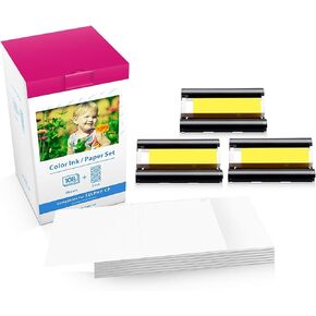 Compatible Canon Selphy CP1500 Ink and Paper For Selphy CP1300 CP1200 CP1000 CP910, KP-108IN KP108 3 Color Ink Cartridges and 108 Photo Paper Sheets (4'' x 6'' Glossy Paper) for CP Photo Printers