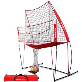 PowerNet Volleyball Practice Net Station | 8 ft Wide by 11 ft High | Ball Return | Great for Hitting and Serving Drills | Perfect for Team or Solo Training | Three Minute Setup | Bow Style Frame