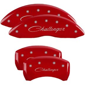MGP Caliper Covers - Brake Caliper Covers 2011-2023 Dodge Challenger 2011-2023 Dodge Charger (Dual Piston) - Front & Rear Set - Challenger (Cursive) Logo - Red