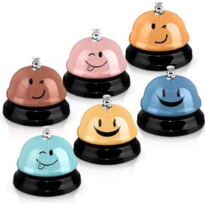 Tudomro 6 Pcs Call Service Dinner Bell for Desk Classroom Metal Smile Face Bell 3 Inch Diameter Anti Rust for Hotel Restaurant Office School Kitchen Bar(Vintage Colors)
