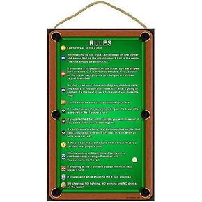 SJT ENTERPRISES, INC. Billiards/Pool Table Rules Wood Sign - Indoor Plaque Decoration for Wall - Hanging Decor for Game Room, Man Cave, Woman Cave, Pool Room, Bar - 10" x 16" (SJT28360)