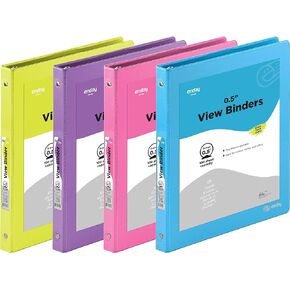 2 Inch Binder 3 Ring Binders, Slant D-Ring 2" Clear View Cover with 2 Inside Pockets, Heavy Duty Colored School Supplies Office and Home Binders Pink, Blue, Purple, Green (4 Pack) – by Enday