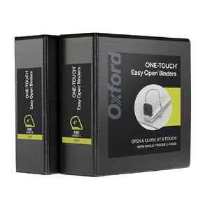 Oxford 3 Ring Binders, 4 Inch, ONE-Touch Easy Open D Rings, View Binder Covers, 4 Interior Pockets, PVC-Free, Holds 880 Sheets, Black, 2 Pack (79920)