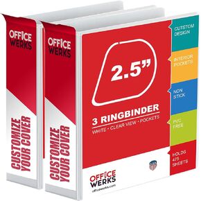 Ring Binder Depot 3، مجلد حلقي على شكل حرف D ذو زاوية احترافية مقاس 2.5 بوصة، مجلد عرض تقديمي للصفحات القياسية مقاس 8.5 × 11 مع جيوب، غلاف أبيض ذو رؤية واضحة كريستالية (عبوتان)