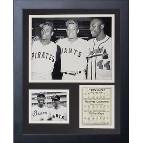 Legends Never Die Hank Aaron, Roberto Clemente and Willie Mays Framed Photo Collage, 11 by 14-Inch
