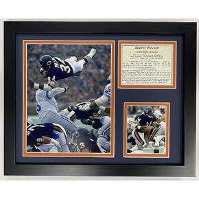 Legends Never Die Chicago Bears Hall of Fame Running Back Walter Payton Collectible | Framed Photo Collage Decor - 12"x15", Model: 11457U, Black