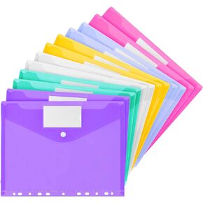 12 Pack Binder Pocket with 11 Holes, Suitable for 2/3/4 Circular File Bags in Schools, Homes, and Offices, Expandable Label Binder Bag, Side Mounted Binder (White)