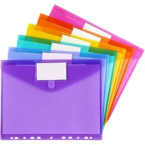 6 Pack Binder Pocket Organizer Binder Folders for 11 Ring, Letter Size, Poly Binder Pockets with Velcro Closure for School Supplies, Clear