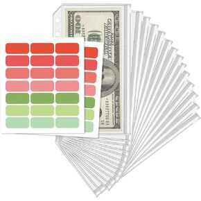 LXWHYP 16 Pcs A6 Binder Envelope Pouches, A6 Zippered binder inserts for 6-Ring Budget Cash Envelope System, clear envelopes for Money Saving and Budgeting, with 42 Sticky Binder Labels