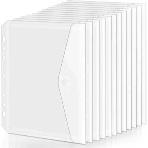 8.5x5.5 Binder Pockets, Poly Mini Binder Pocket 5.5 x 8.5 inches, 7-Hole Punched - 12 Pack