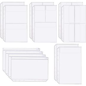 CiCiKiea A5 Binder Pockets, 12PCS A5 Size 6 Holes Binder Pockets, [Waterproof PVC Pouch] Premium Clear Binder Zipper Folders Document Filing Bags for 6-Ring Notebook Binder Loose Leaf Bags, Clear