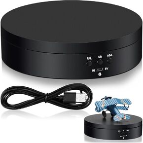 Hicarer Rotating Display Stand 360 Degree Motorized Rotating Turntable Display Stand with USB Power Cable for Photography Products and Shows, Black (PVC)