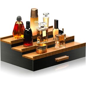 Wooden Cologne Organizer for Men 3 Tier of Elevated Cologne Display Shelf with Drawer Storage Perfume Organization and Storage Display Risers,Great Gift for Man/Father(Walnut)