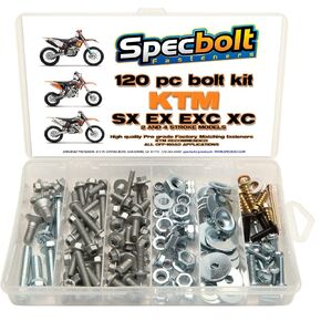 120pc Specbolt Bolt Kit fits: KTM SX EX EXC MX Dirtbike OEM Spec Fastener. This Includes 2 Strokes: 50 60 65 85 105 125 250 300 360 380 550 4 Strokes: 250 350 400 450 500 520 525 530 620 640