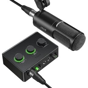 FIFINE Podcast Equipment Bundle Set, Music Recording Kit with Studio Dynamic Microphone and USB Audio Mixer with XLR Mic Input, Headphone Monitoring, Volume Knob for Vocal/Voice Over-AmpliTank KS6