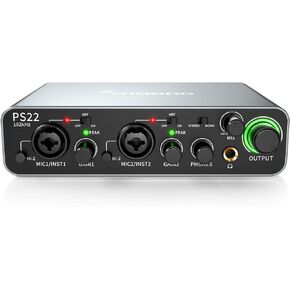 MAONO USB Audio interface for PC with 60 dB Pro-preamp, 24bit/192kHz, Dual USB interface for PC&Smartphone, Routing Software for Home Recording, Music Production, Guitar, Podcast, Streaming(PS22)