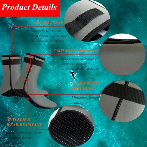 YDQUANI Wetsuit Socks 3mm Neoprene Diving Socks Thermal Anti-slip Scuba Socks Water Booties for Swimming Water Sports in Kuwait