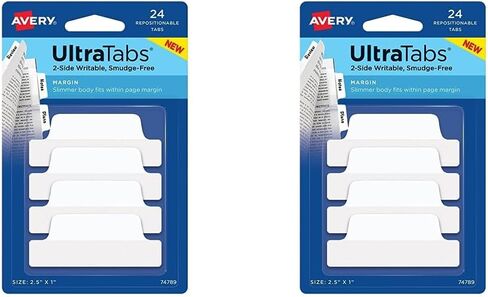 علامات تبويب Avery Margin Ultra، 2.5 بوصة × 1 بوصة، قابلة للكتابة على الجانبين، بيضاء، 24 علامة تبويب صفحة قابلة لإعادة تعيين موضعها (74789) in Saudi Arabia