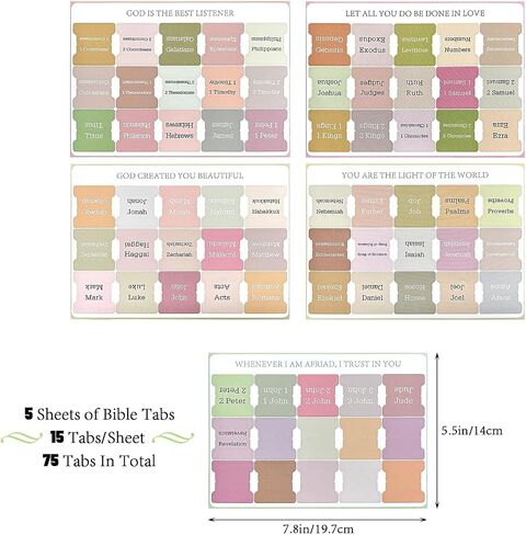 Bible Tabs for Women and Man, Bible Book Tabs, 75 Tabs, Laminated Bible Tabs, Boho/Morandi/Sunset Shades Theme Bible Study Supplies, Easy to Read and Apply Bible Index Tabs (Sunset Shades) in Saudi Arabia