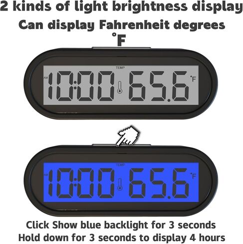 ساعة رقمية صغيرة، ساعة سيارة مع فهرنهايت ودرجة الحرارة الخلفية الزرقاء ساعة إلكترونية صغيرة للوحة القيادة، لوحة القيادة الرقمية LCD الخلفية للمركبة على مدار الساعة، ساعة غولف صغيرة (البطارية متضمنة) in Kuwait
