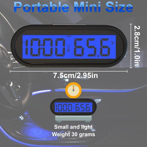 ساعة رقمية صغيرة، ساعة سيارة مع فهرنهايت ودرجة الحرارة الخلفية الزرقاء ساعة إلكترونية صغيرة للوحة القيادة، لوحة القيادة الرقمية LCD الخلفية للمركبة على مدار الساعة، ساعة غولف صغيرة (البطارية متضمنة) in Kuwait