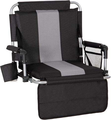 LET'S CAMP Folding Stadium Seat Bleacher Chair with Cup Holder, Mesh Bag and Hide Hooks, Portable Stadium Chair with Back and Cushion, Black Grey in Saudi Arabia