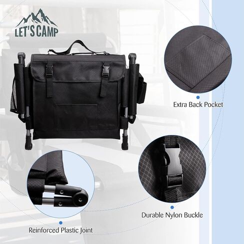LET'S CAMP Folding Stadium Seat Bleacher Chair with Cup Holder, Mesh Bag and Hide Hooks, Portable Stadium Chair with Back and Cushion, Black Grey in Saudi Arabia