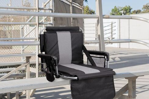 LET'S CAMP Folding Stadium Seat Bleacher Chair with Cup Holder, Mesh Bag and Hide Hooks, Portable Stadium Chair with Back and Cushion, Black Grey in Saudi Arabia