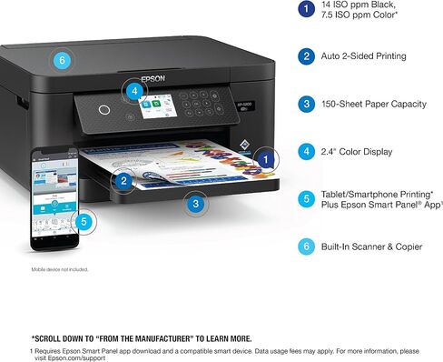 طابعة Epson Expression Home XP-4200 اللاسلكية الملونة الكل في واحد مع المسح الضوئي والنسخ والطباعة التلقائية على الوجهين وصور بلا حدود وشاشة ملونة مقاس 2.4 بوصة، باللون الأسود in Kuwait