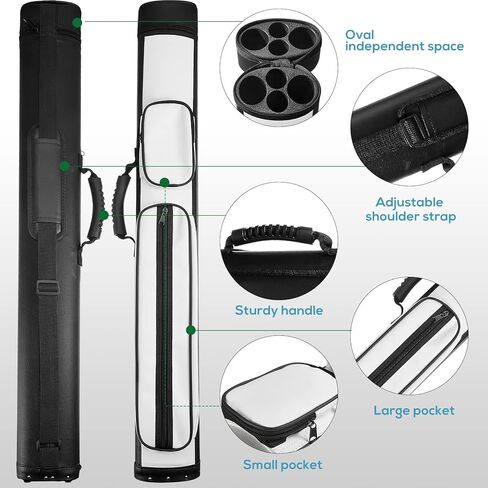 Deekin 2 x 2 Hard Oval Pool Cue Billiard Stick Carrying Case Pool Table Accessories Pool Cue Case Pool Stick Case Billiard Cue Cases 4 Holes Pu Pool Cue Bags with 2 Pieces Pool Chalk Cubes in Kuwait