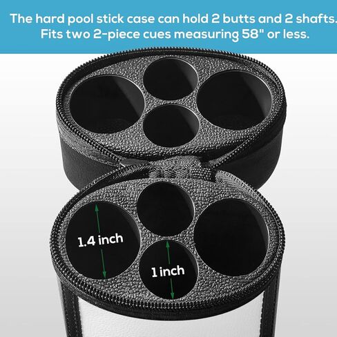 Deekin 2 x 2 Hard Oval Pool Cue Billiard Stick Carrying Case Pool Table Accessories Pool Cue Case Pool Stick Case Billiard Cue Cases 4 Holes Pu Pool Cue Bags with 2 Pieces Pool Chalk Cubes in Kuwait