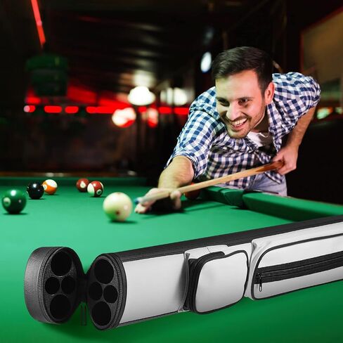 Deekin 2 x 2 Hard Oval Pool Cue Billiard Stick Carrying Case Pool Table Accessories Pool Cue Case Pool Stick Case Billiard Cue Cases 4 Holes Pu Pool Cue Bags with 2 Pieces Pool Chalk Cubes in Kuwait