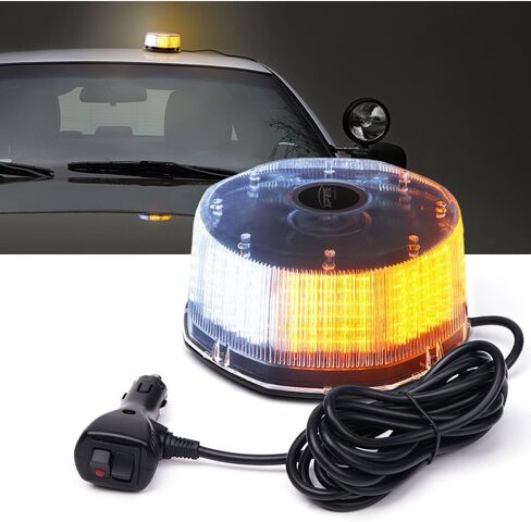 Xprite White Amber Yellow 240 LED Emergency Warning Rotating Strobe Beacon Light, 14 Flash Modes Revolving Safety Caution Lights with Magnetic Mount, for 12V Vehicle Truck Snow Plow in Kuwait