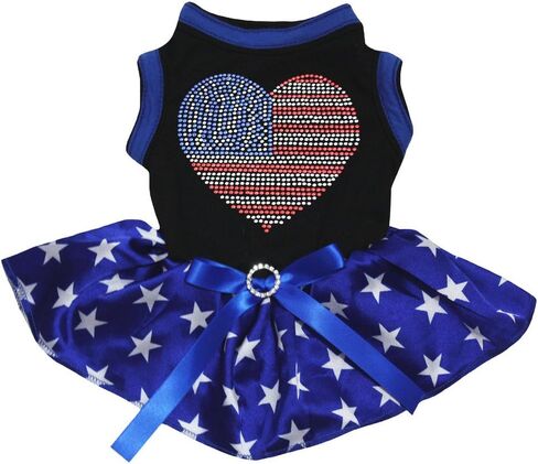 فستان Petitebella rhinestones USA على شكل قلب للجراء (نجوم سوداء/زرقاء، مقاس XX-Large) in Kuwait