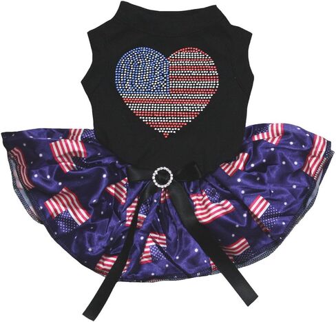 فستان Petitebella rhinestones USA على شكل قلب للجراء (نجوم سوداء/زرقاء، مقاس XX-Large) in Kuwait