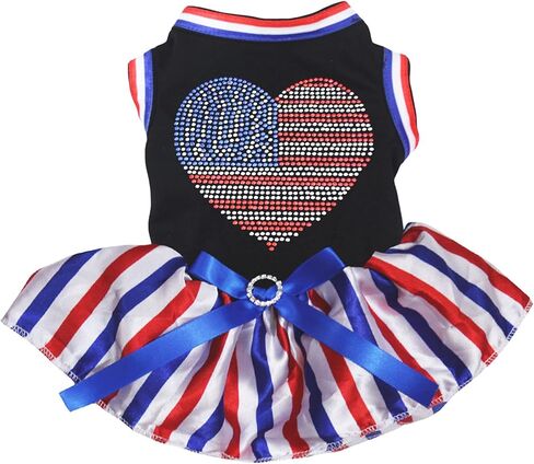 فستان Petitebella rhinestones USA على شكل قلب للجراء (نجوم سوداء/زرقاء، مقاس XX-Large) in Kuwait