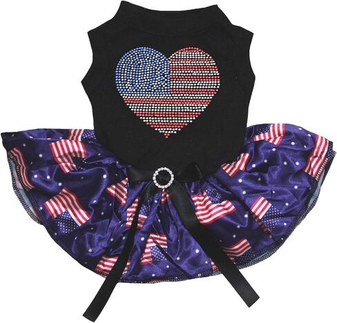 فستان Petitebella rhinestones USA على شكل قلب للجراء (نجوم سوداء/زرقاء، مقاس XX-Large) in Kuwait