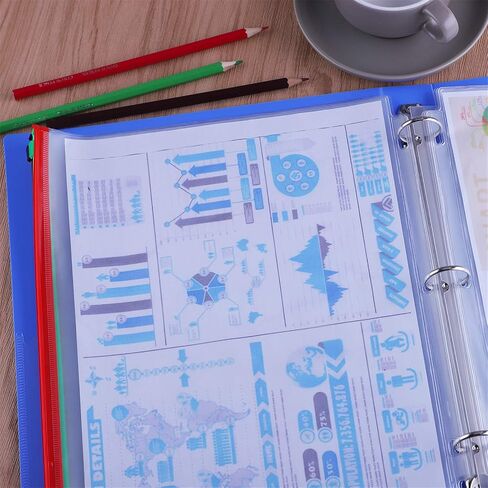 Antner 12 حزمة من جيوب الموثق مقاس الحروف 3 فتحات 11.4 بوصة × 9.8 بوصة مجلدات الحقيبة ذات السحاب لـ 3 حلقات، 6 أكياس أوراق فضفاضة مقاومة للماء من مادة PVC in Kuwait