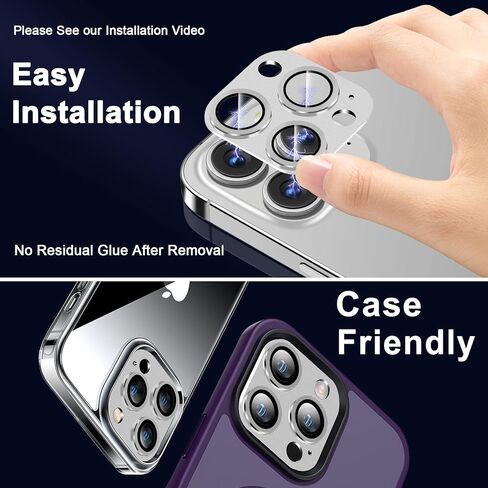 QHOHQ 3 Pack Camera Lens Protector for iPhone 15 Pro Max/iPhone 15 Pro, Zinc Alloy One Piece Camera Cover, [Updated Version], Full Coverage Protection, Ultra HD, Shatterproof - Dark Blue in Kuwait