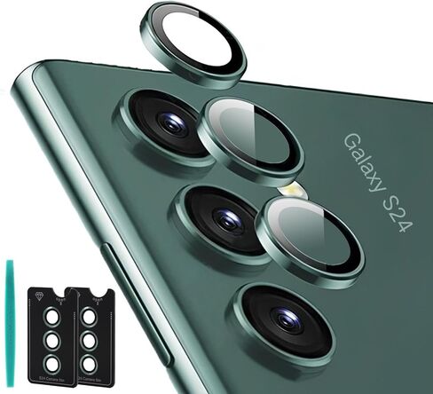 عبوة من قطعتين من Jusy لواقي عدسة الكاميرا Samsung Galaxy S24 Plus، واقيات عدسات فردية 9H، مضادة للخدش وصديقة للحافظة، غطاء عدسة شفاف عالي الدقة (أسود) in Kuwait