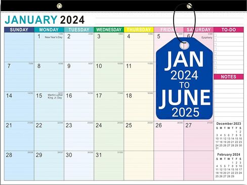 تقويم مكتب 2024-18 شهرًا تقويم مكتب 2024-2025، يناير 2024 - يونيو 2025، تقويم حائط شهري كبير مقاس 17 بوصة × 11.5 بوصة، ورق سميك، كتل كبيرة مسطرة، غطاء بلاستيكي شفاف in Kuwait