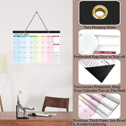 تقويم مكتب 2024-18 شهرًا تقويم مكتب 2024-2025، يناير 2024 - يونيو 2025، تقويم حائط شهري كبير مقاس 17 بوصة × 11.5 بوصة، ورق سميك، كتل كبيرة مسطرة، غطاء بلاستيكي شفاف in Kuwait