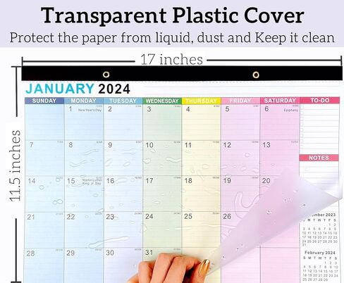 تقويم مكتب 2024-18 شهرًا تقويم مكتب 2024-2025، يناير 2024 - يونيو 2025، تقويم حائط شهري كبير مقاس 17 بوصة × 11.5 بوصة، ورق سميك، كتل كبيرة مسطرة، غطاء بلاستيكي شفاف in Kuwait